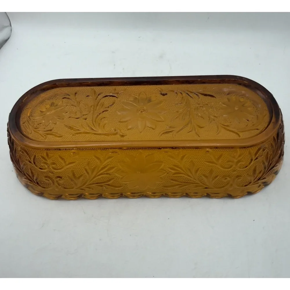 Indiana Glass Tiara Sandwich Amber Celery Dish Oval Serving Dish